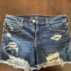 American Eagle Outfitters Women's Ripped Dark Blue Jean Shorts